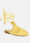 RAG & CO BARTSI YELLOW HANDWOVEN TIE UP FLAT MULES