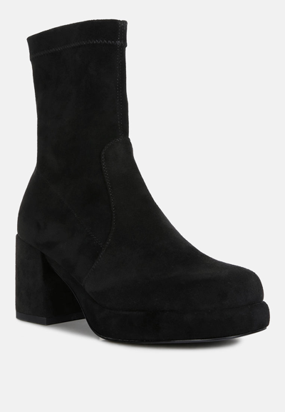Rag & Co Two Cubes Black Stretch Suede Ankle Boots