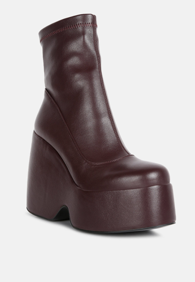 Rag & Co Purnell Burgundy High Platform Ankle Boots In Red