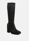 Rag & Co Presto Black Stretchable Satin Long Boot