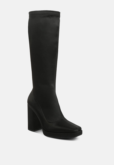 Rag & Co Presto Black Stretchable Satin Long Boot