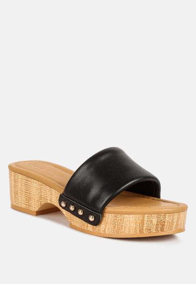Rag & Co Minny Textured Heel Leather Slip On Sandals In Black