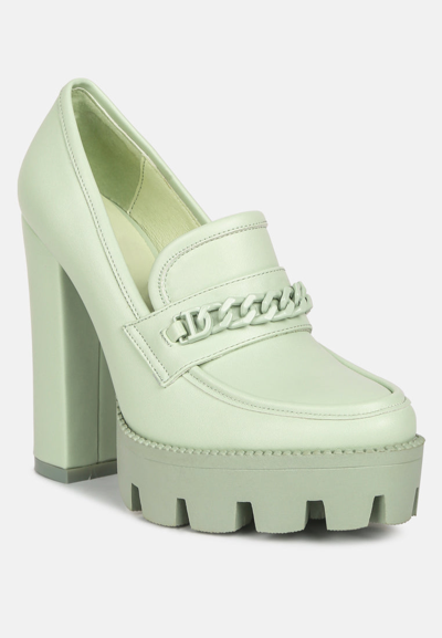 Rag & Co Corinne Green Chain Embellished Chunky Loafers