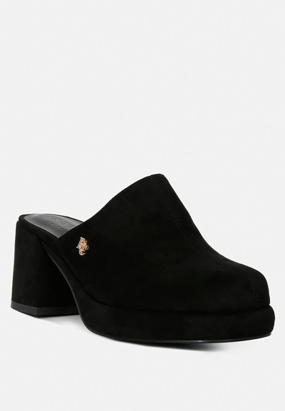 Rag & Co Delaunay Black Suede Heeled Mule Sandals