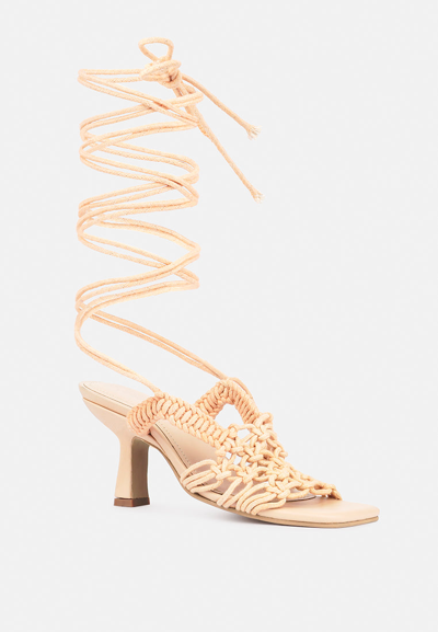 Rag & Co Beroe Latte Braided Handcrafted Lace Up Sandal In Pink