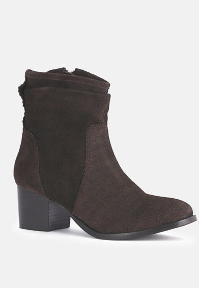 Rag & Co Bowie Stacked Heel Leather Boots In Brown