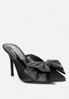 Rag & Co Elisda Black Diamante Bow Heeled Mules In Black