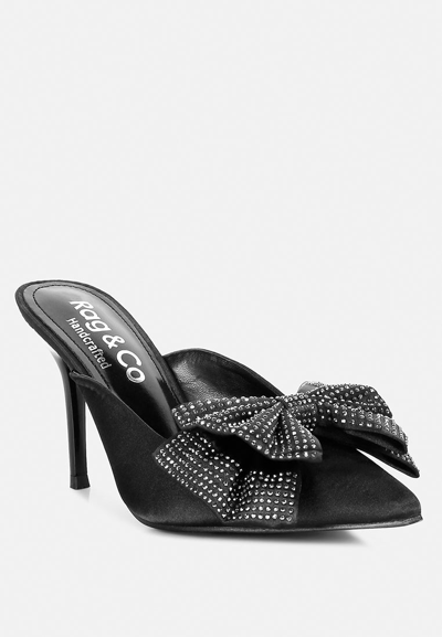 Rag & Co Elisda Black Diamante Bow Heeled Mules