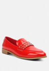 Rag & Co Meanbabe Semicasual Stud Detail Patent Loafers In Red In Red