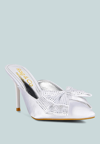 Rag & Co Elisda White Diamante Bow Heeled Mules In White