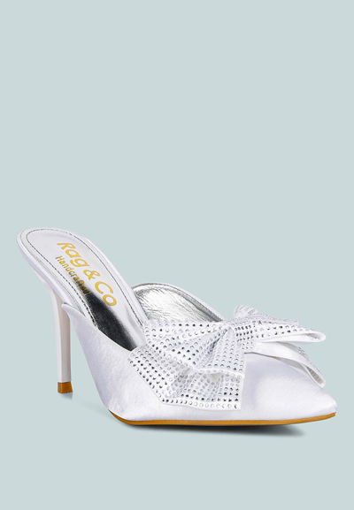 Rag & Co Elisda White Diamante Bow Heeled Mules