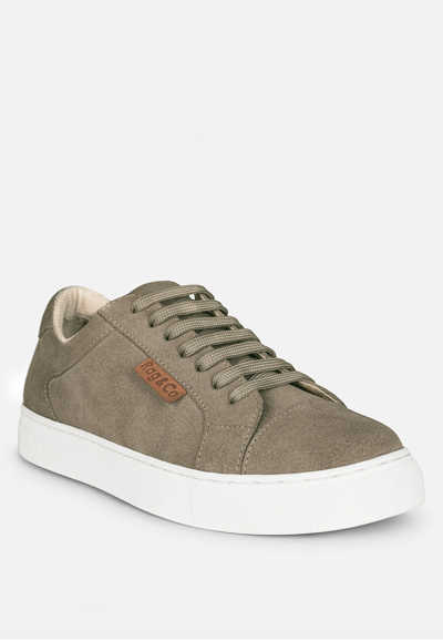 Rag & Co Ashford Taupe Fine Suede Handcrafted Sneakers In Black
