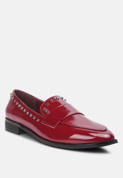 Rag & Co Emilia Burgundy Patent Stud Penny Loafers In Red