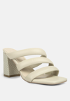 Rag & Co Kywe Off White Textured Heel Chunky Strap Sandals In White