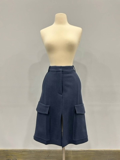 Victoria Beckham Midi Skirt With Pockets In Steel Blue