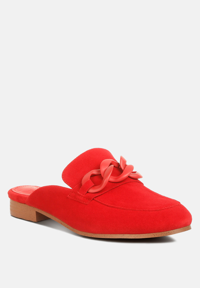 Rag & Co Krizia Chunky Chain Suede Slip On Mules In Red