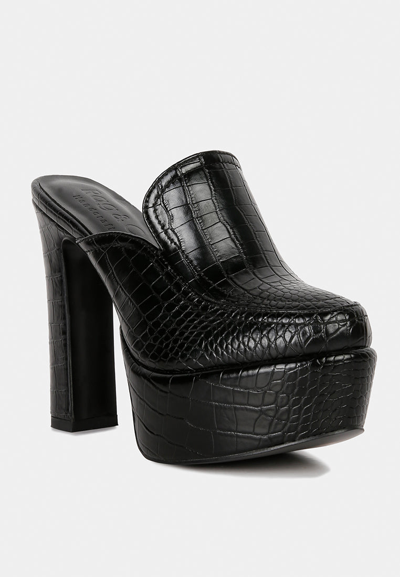 Rag & Co Brauhaus Croc Embossed Platform Loafer Mule In Black
