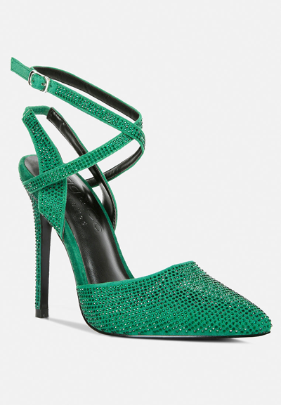 Rag & Co Charmer Rhinestone Embellished Stiletto Sandals In Green