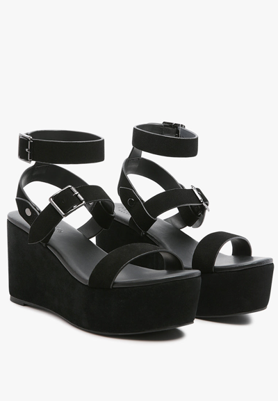 Rag & Co Portia Leather Wedge Sandal In Black