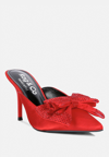 RAG & CO ELISDA RED EMBELLISHED BOW HIGH HEEL MULES