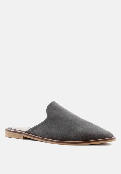 RAG & CO LIA GREY HANDCRAFTED SUEDE MULES
