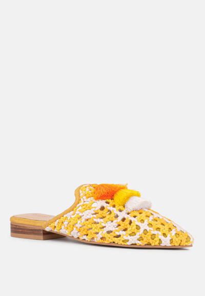 Rag & Co Mariana Yellow Woven Flat Mules With Tassels