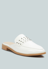 RAG & CO YASHTA WHITE PATENT STUDDED FLAT MULES