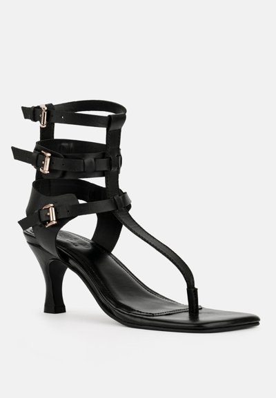 Rag & Co Nereid Black Kitten Heel Cut Out Gladiator Sandals