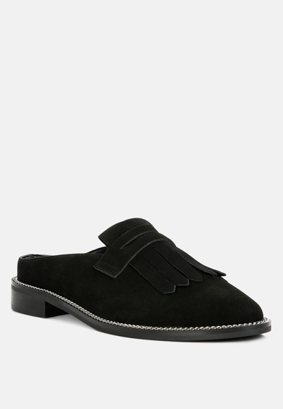 Rag & Co Lena Black Suede Walking Loafer Mules