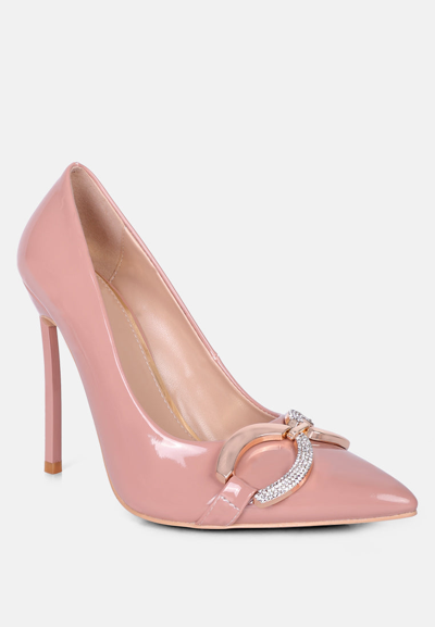 Rag & Co Cocktail Buckle Embellished Stiletto Pump Shoes In Blush In Rose Gold