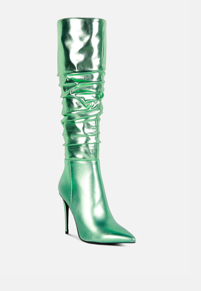 Rag & Co New Expession Mint Green Metallic Ruched Stiletto Calf Boots