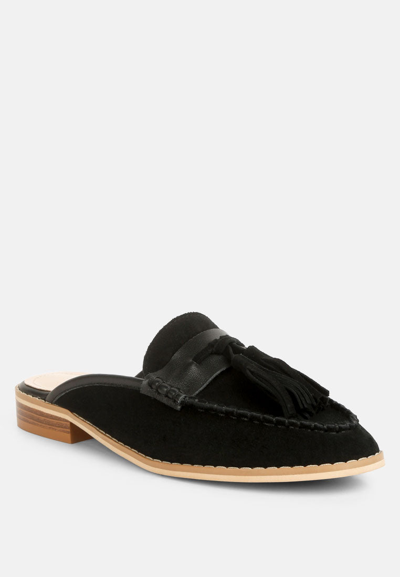 Rag & Co Edmanda Tassle Detail Leather Mules In Black