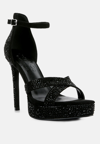 Rag & Co Regalia Black Rhinestone Embellished Stiletto Sandals In Black
