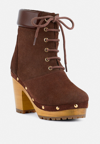 Rag & Co Maaya Brown Handcrafted Collared Suede Boot In Brown