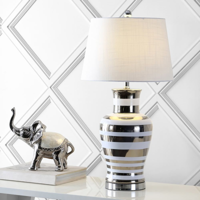 JONATHAN Y ZILAR STRIPED 28.75" CERAMIC/IRON CLASSIC MODERN LED TABLE LAMP