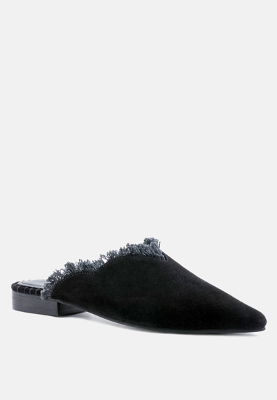Rag & Co Molly Black Frayed Leather Mules