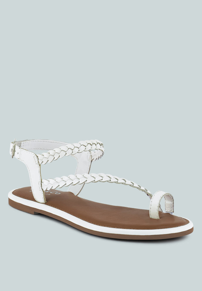 Rag & Co Stallone White Braided Flat Sandals
