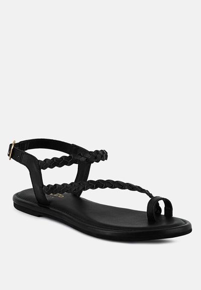 Rag & Co Stallone Black Braided Flat Sandals