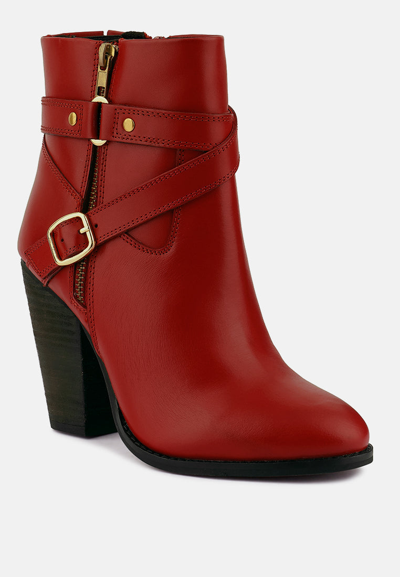 Rag & Co Cat-track Red Leather Ankle Boots