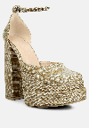Rag & Co Cosette Diamante Embellished Ankle Strap High Block Heel Sandals In Beige In Beige