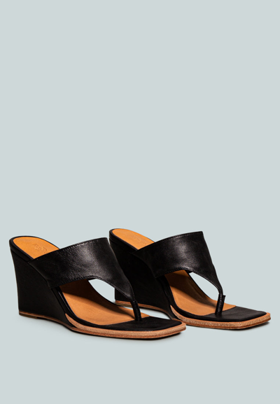 Rag & Co X Onassis Black Thong Wedge Sandals