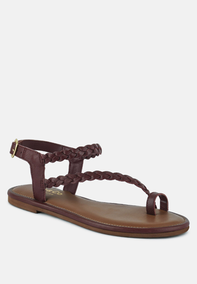 Rag & Co Stallone Burgundy Braided Flat Sandals In Red