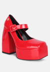 RAG & CO PABLO RED STATEMENT HIGH PLATFORM HEEL MARY JANE SANDALS