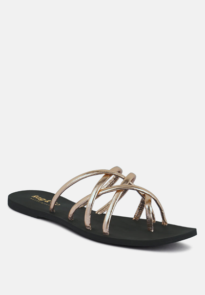 Rag & Co Sweetin Rose Gold Strappy Flat Slip On Sandals In Pink