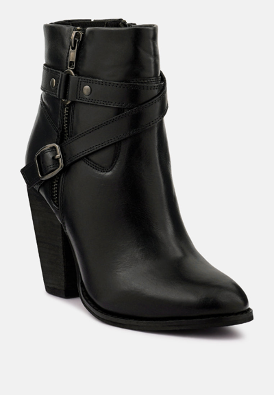 Rag & Co Cat-track Black Leather Ankle Boots