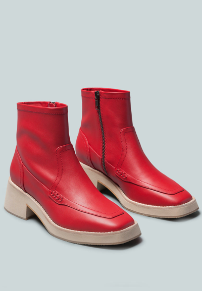 Rag & Co X Oxman Zip-up Red Ankle Boot