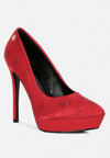 Rag & Co Ballard Red Monogram Satin Stiletto Pumps In Red