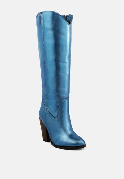 Rag & Co Great-storm Blue Metallic Leather Knee Boots