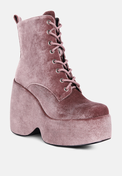 Rag & Co Ashcan Blush High Platform Velvet Ankle Boots In Pink