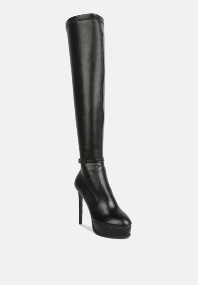 Rag & Co Twinkles Patent Stiletto Heeled Long Boots In Black
